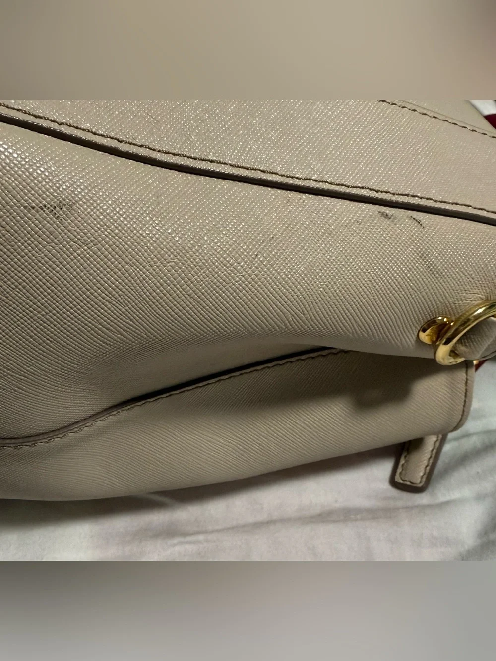 MCM Women's Leather Satchel Bag in Light Beige with FREE bag Scarf and COA 😍
